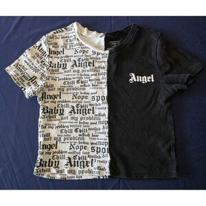 Homegirl Society Angel Split Graphic Crop Top Black White XS GT3724